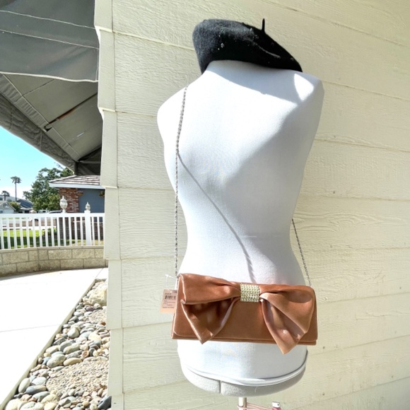 Bijoux Terner Mocha Colored Satin Evening Bag with Bow and Sparkly Details - Picture 17 of 17